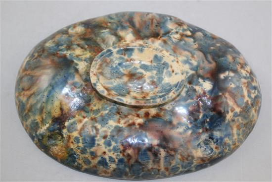 A French Palissy style lead glazed earthenware oval dish, 16th / 17th century, 23cm, rim chip and restoration